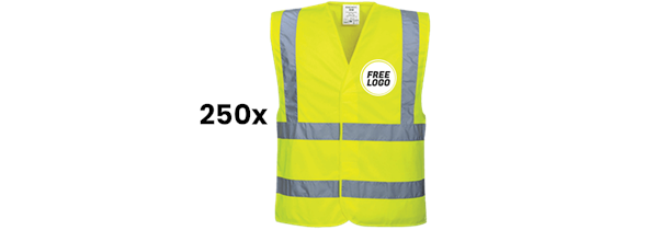 250 x Best Value Hi-Vis Vests + FREE Logo