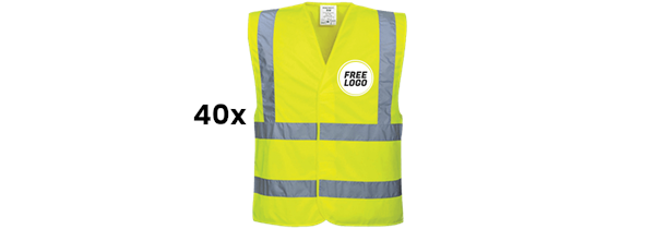 40 x Best Value Hi-Vis Vests + FREE Logo