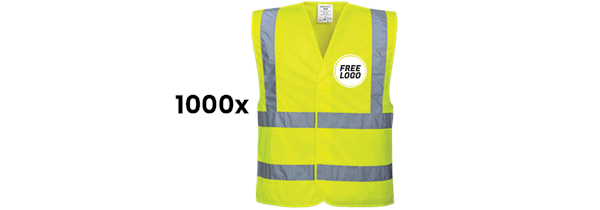 1000 x Best Value Hi-Vis Vests + FREE Logo