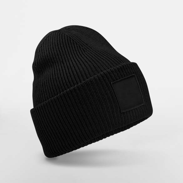 Deep-cuffed tonal patch beanie